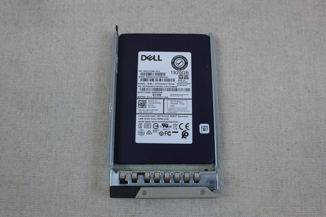 Dell VJ36D 1.92TB 6Gb/s 2.5” SATA RI MLC SSD Micron MTFDDAK1T9TDD w/ 14G Tray