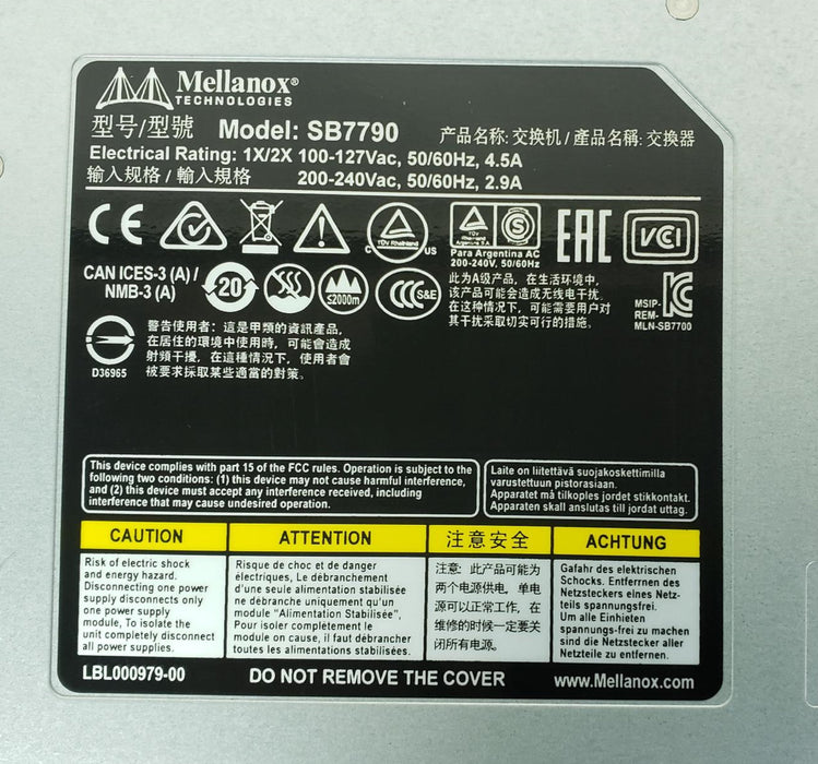 Mellanox MSB7790-ES2F 36 Port QSFP28 100Gb/s EDR Infiniband Switch