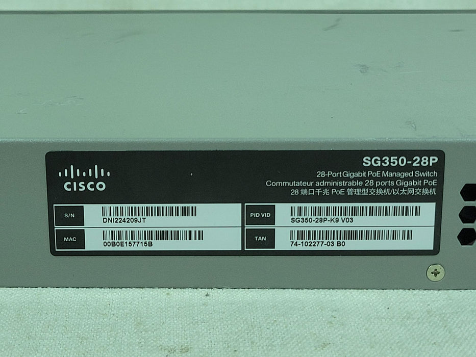 Cisco SG350-28P-K9 24x 10/100/1000 PoE+ 4x SFP Gigabit Managed Switch