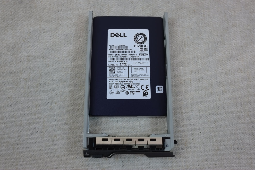 Dell VJ36D 1.92TB 6Gb/s 2.5” SATA RI MLC SSD Micron MTFDDAK1T9TDD w/ 13G Tray
