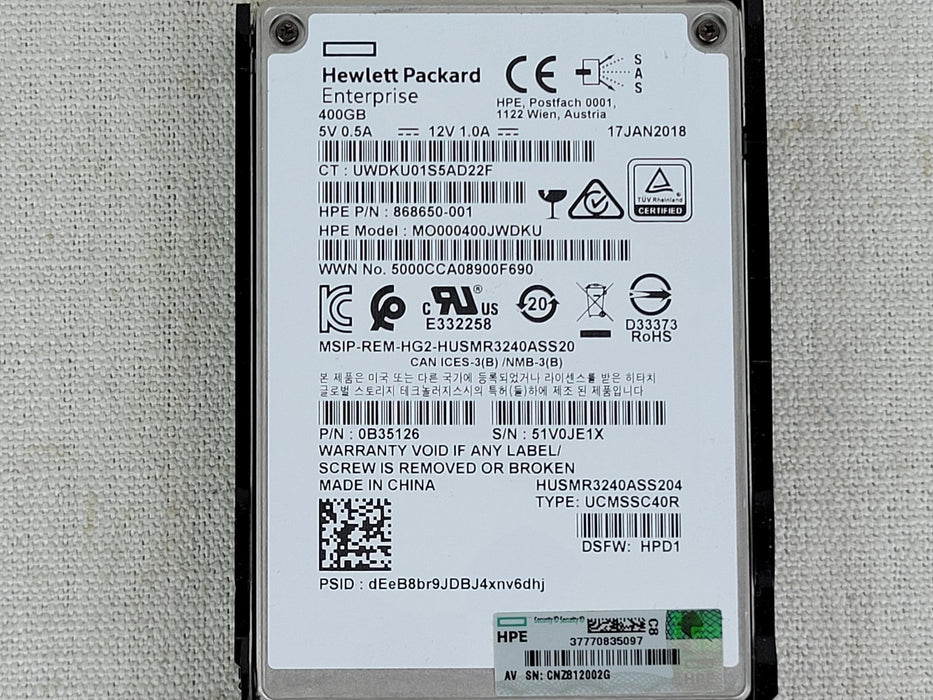 HP 873566-001 400GB 12Gb/s 2.5” SFF Mixed Use SAS SSD 868650-001 MO000400JWDKU