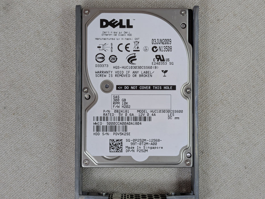 Dell P252M 300GB 10k 6Gb/s 2.5" SAS Hard Drive HUC103030CSS600 w/ 12G Tray