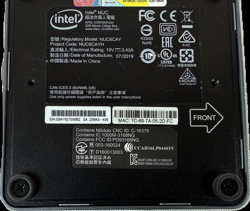 Lot of 10 Intel NUC Mini PC | NUC6CAY | Intel Celeron J3455 | No SSD, No adapter