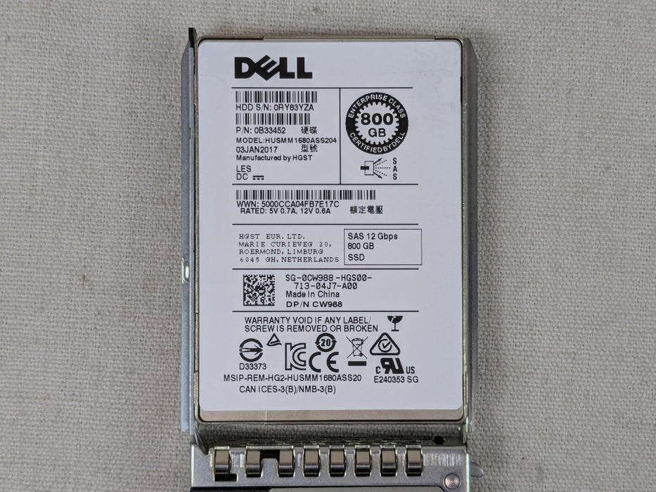 Dell CW988 800GB 12Gb/s 2.5" Write-Intensive SSD w/ 14G Tray HUSMM1680ASS204
