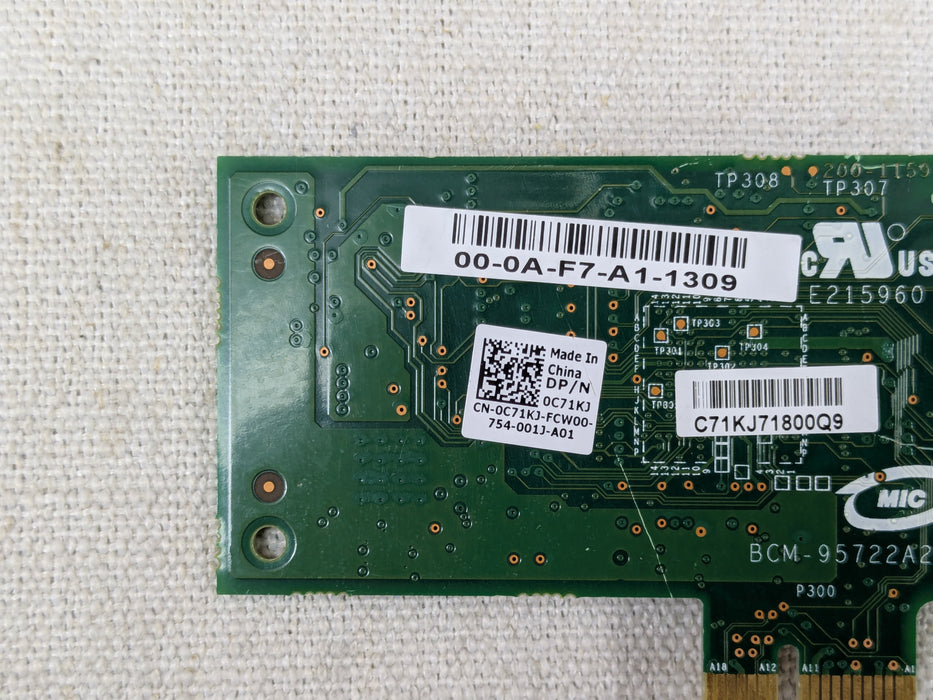 Lot of 2x Dell C71KJ Broadcom 5722 Single Port Gigabit PCIe Network Adapter