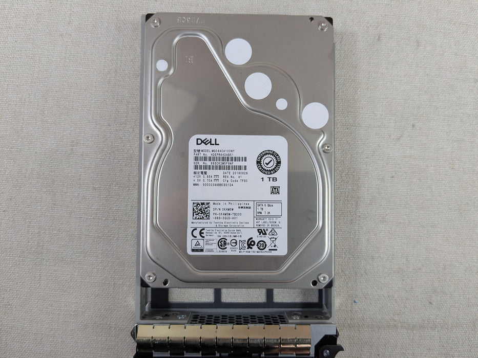 Dell K4M5W 1TB 7.2k 6Gb/s 3.5” SATA Hard Drive MG04ACA100NY w/ 13G Tray