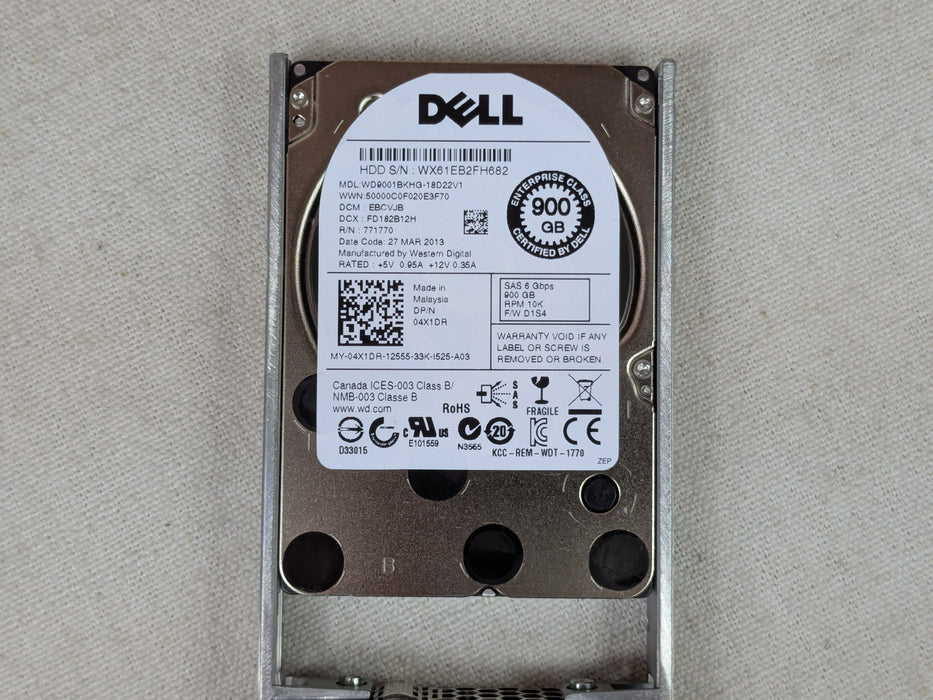 Dell 4X1DR 900GB 10k 6Gb/s 2.5" SAS Hard Drive w/ Tray WD9001BKHG