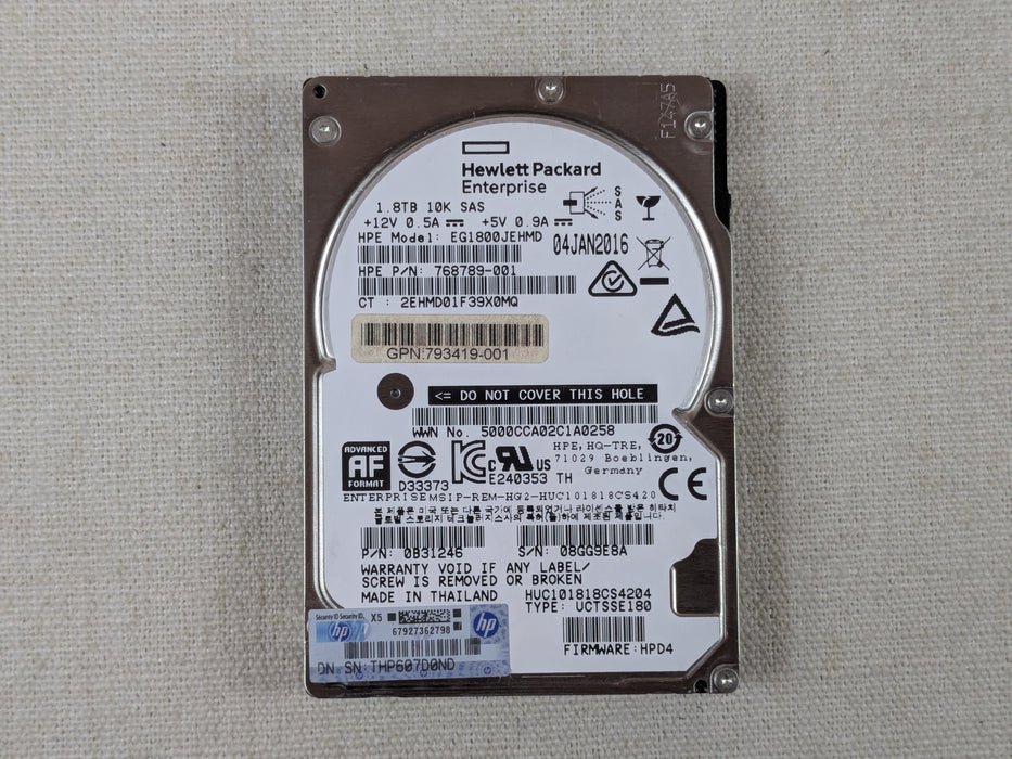 HP 768789-001 1.8TB SAS 10K 12G 512e Hard Drive No Tray