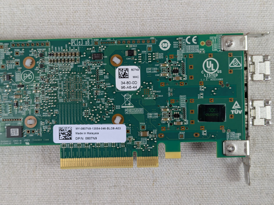 Dell 807N9 Qlogic QL41112 Dual Port 10G SFP+ Network Adapter w/ SFPs Low Profile