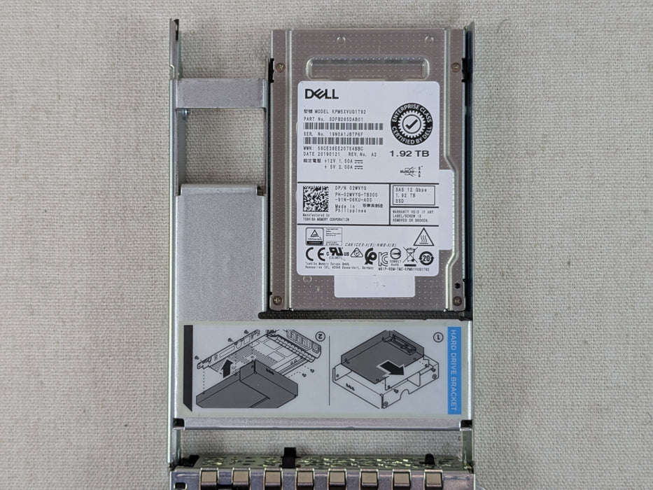 Dell 2WVYG 1.92TB 12Gb/s 2.5" SAS MU SSD KPM5XVUG1T92 3.5" Tray 28-35% health