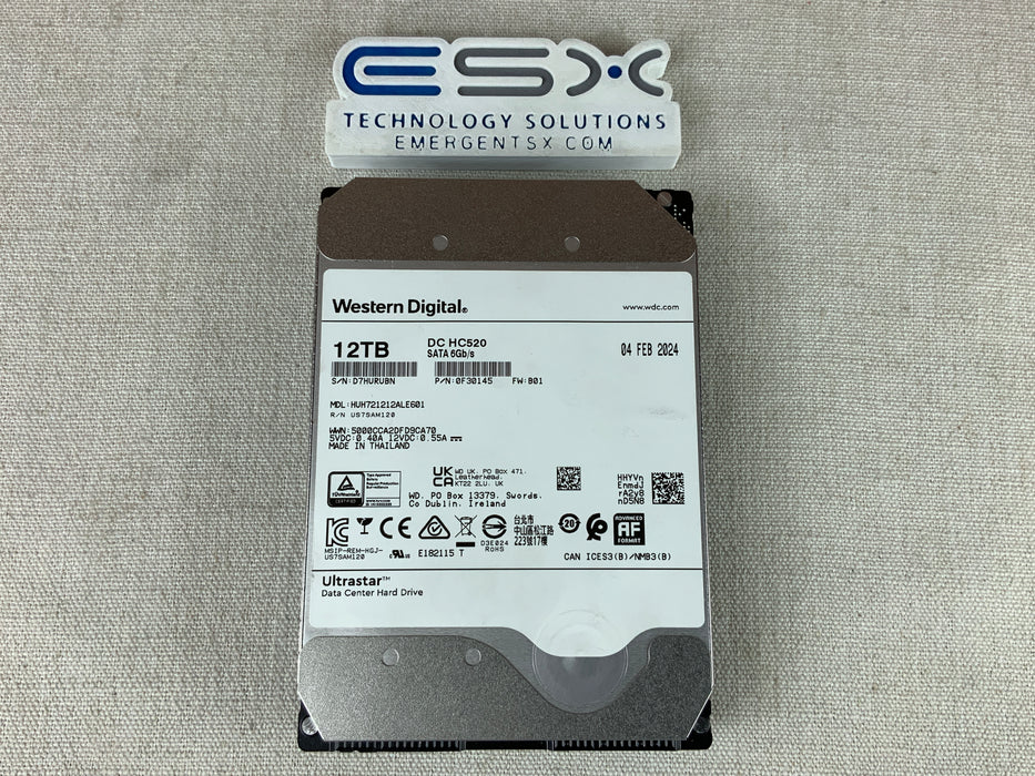 Western Digital DC HC520 12TB 7.2k 3.5” SATA HDD | 0F30145 | HUH721212ALE601