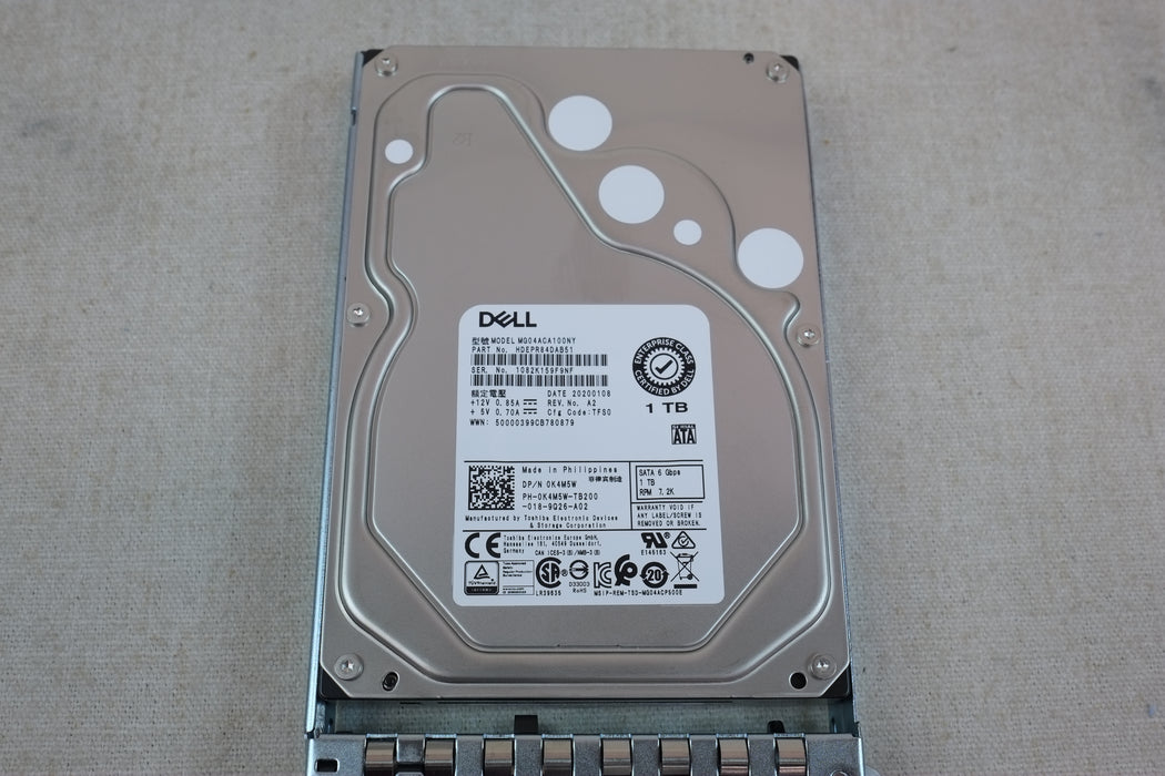 Dell K4M5W 1TB 7.2k 6Gb/s 3.5” SATA Hard Drive MG04ACA100NY w/ 14G Tray