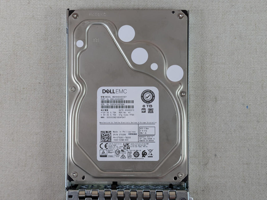 27 POH Dell T5XR5 8TB 7.2k 6Gb/s 3.5" SATA Hard Drive MG08ADA800EY 14/15G Tray