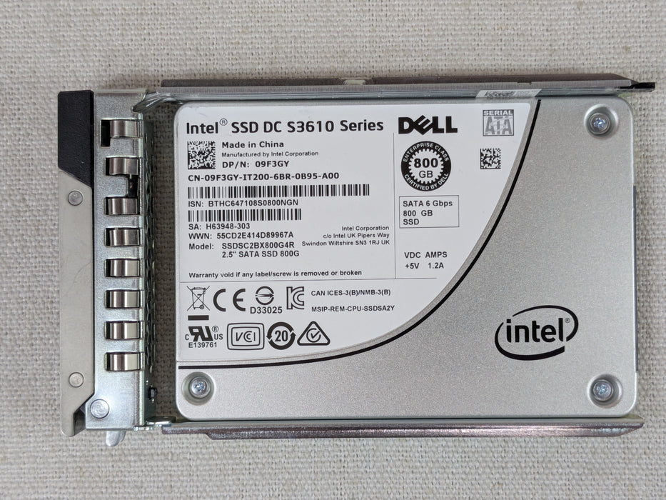 Dell 9F3GY 800GB 6Gb/s 2.5" SATA SSD Intel DC S3610 SSDSC2BX800G4R w/ 14G Tray