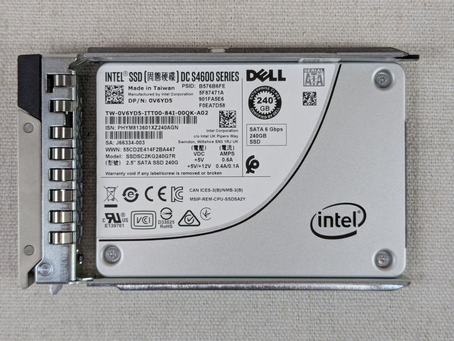 Dell V6YD5 240GB 6Gb/s 2.5" SATA SSD DC S4600 Series SSDSC2KG240G7R w/ 14G Tray