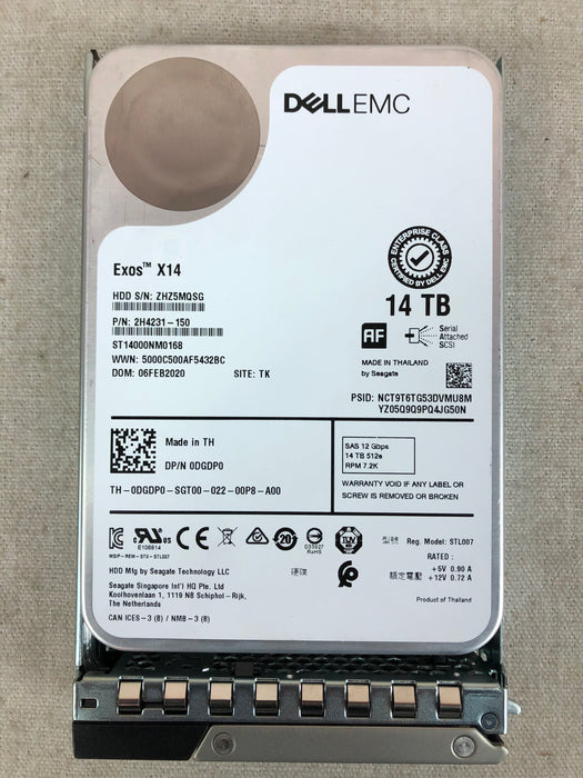 Dell DGDP0 14TB 7.2k 12Gb/s 3.5” SAS Hard Drive Seagate ST14000NM0168 14G Tray