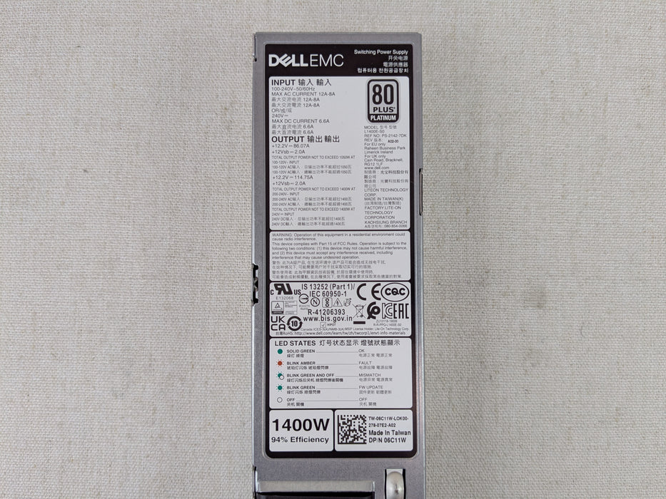 Dell 6C11W 1400W Platinum Mixed Mode Power Supply Module R650 R750 R660 R760