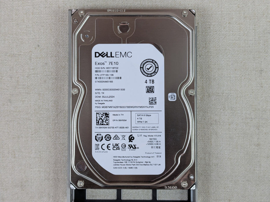 Dell 6KR2M 4TB 7.2k 6Gb/s 3.5" SATA Hard Drive ST4000NM018B w/ 13G Tray