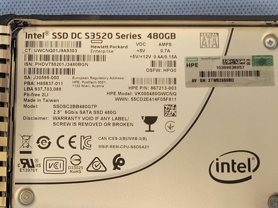 HP 867213-003 480GB 6Gb/s 2.5” SATA Read Intensive SSD