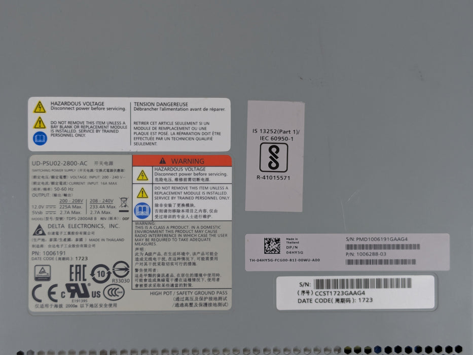 Dell 4HY5G 2800W 200-240V Power Supply for EqualLogic PS6610 Compellent SCv2080