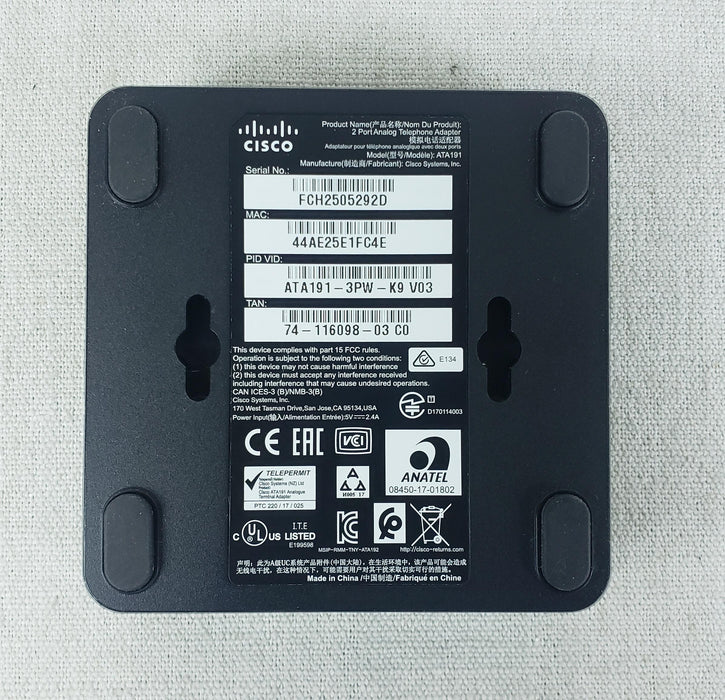 Cisco ATA191-3PW-K9 Multiplatform Analog Telephone Adapter | Power adapter
