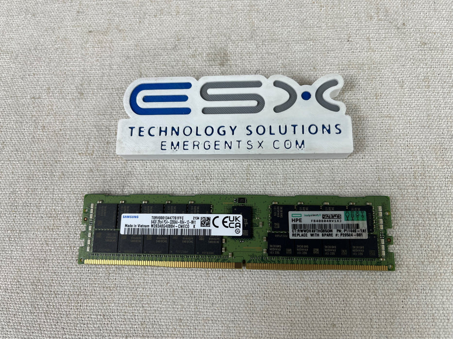 HPE 64GB 2RX4 PC4-25600AA-R DDR4-3200MHZ RDIMM P11446-1A1, P20504-00, P07650-B21