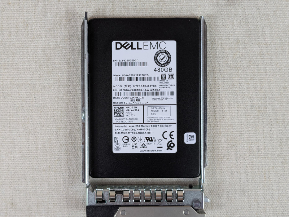 Dell KCT7J 480GB 6Gb/s 2.5" SATA SSD Micron MTFDDAK480TDS w/ 14G Tray