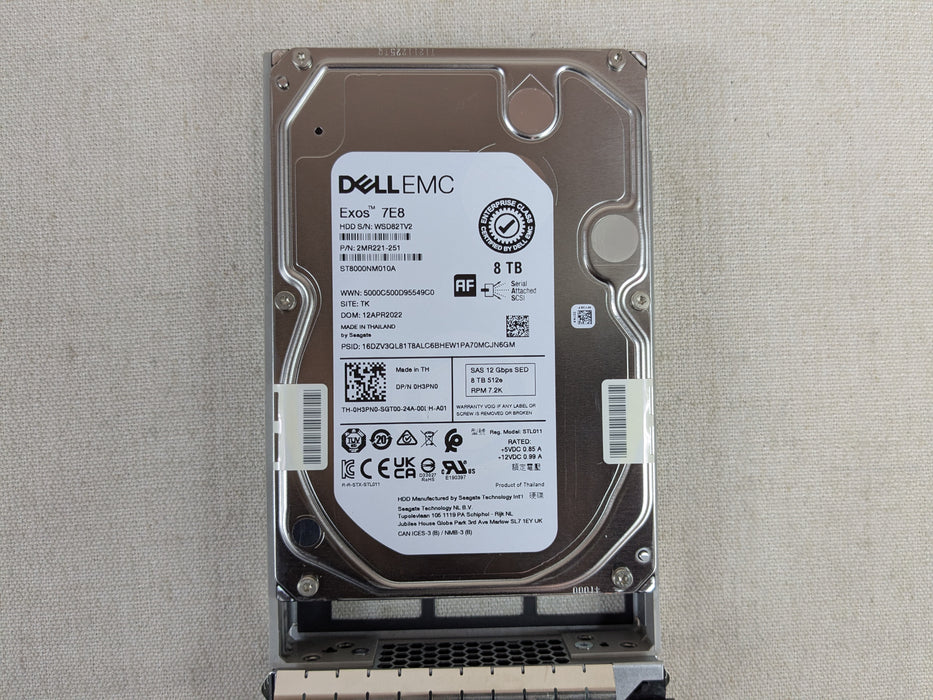 Dell H3PN0 8TB 7.2k 12Gb/s 3.5" SAS SED Hard Drive ST8000NM010A w/ 13G Tray