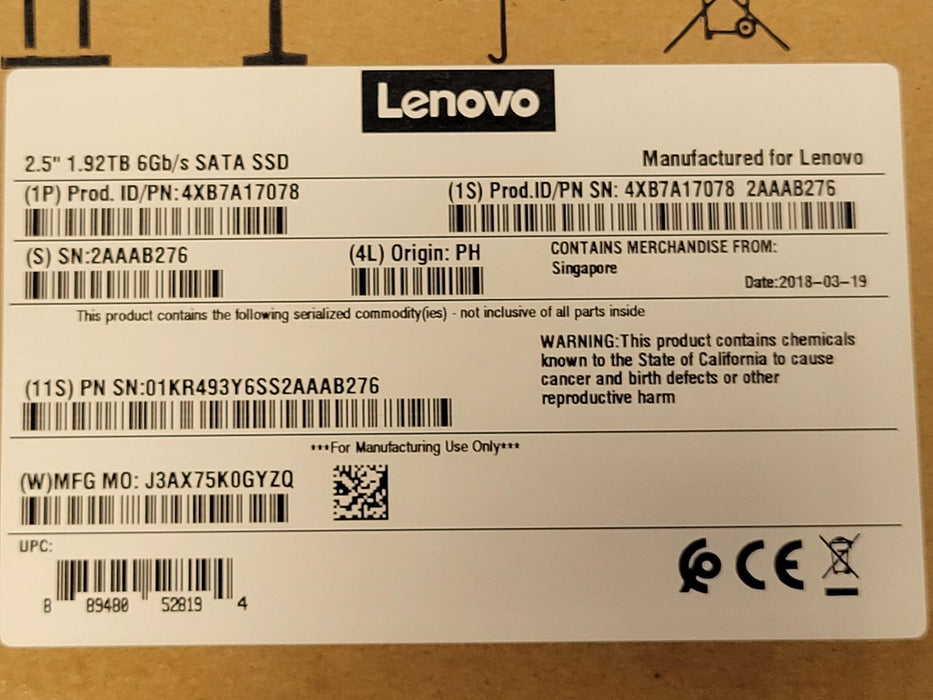 NEW Lenovo 4XB7A17078 ThinkSystem 5300 1.92TB 6G 2.5” SATA Solid State Drive SSD