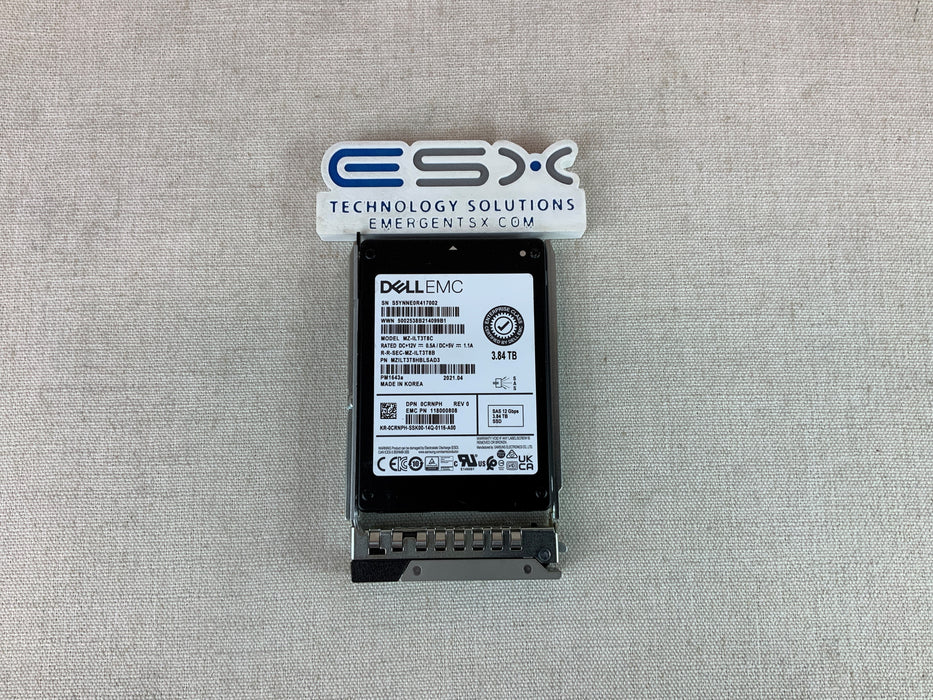 Dell CRNPH 3.84TB 12Gb/s 2.5" SAS RI SSD PM1643a MZ-ILT3T8C w/ 14G Tray - 100%
