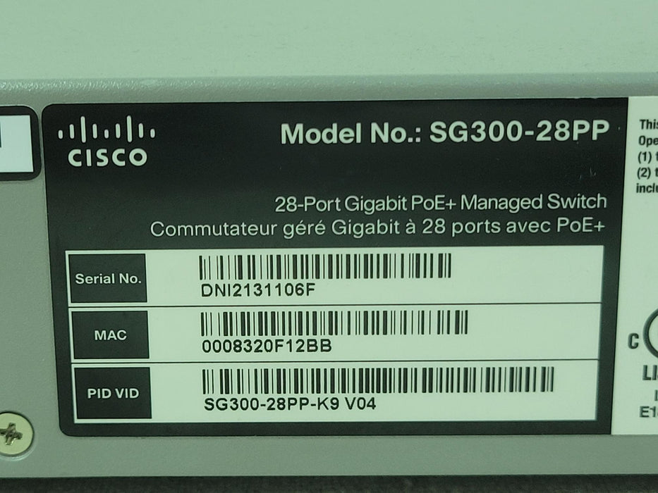 Cisco SG300-28PP-K9 28 Port Gigabit PoE+ Small Business Managed Switch