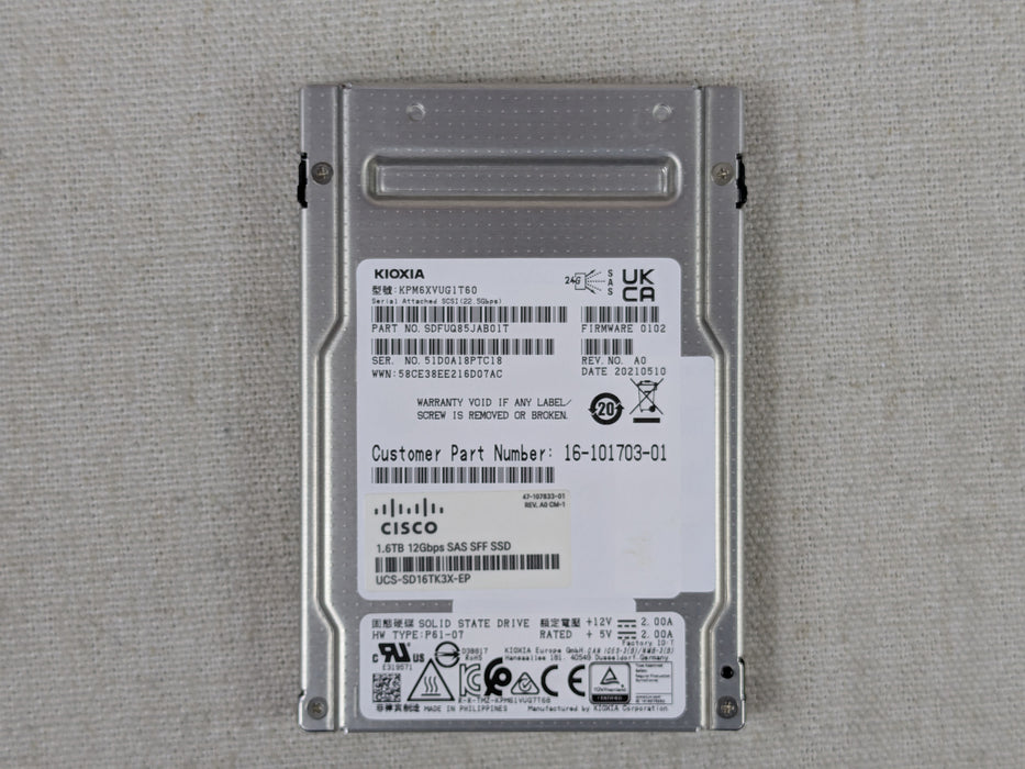 Cisco 16-101703-01 1.6TB 12G 2.5" SAS Enterprise Performance SSD KPM6XVUG1T60