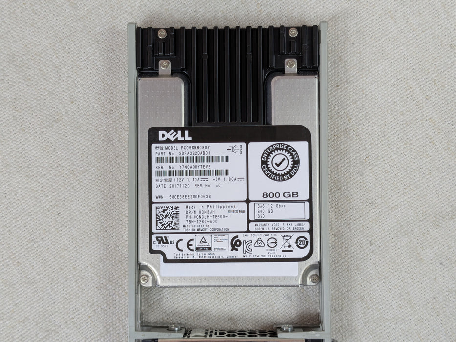 Dell CN3JH 800GB 12Gb/s 2.5" SAS Write Intensive SSD PX05SMB080Y w/ 13G Tray