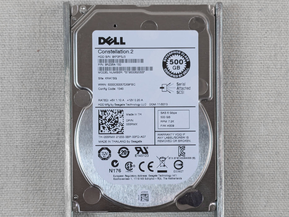 Dell 55RMX 500GB 7.2k 6Gb/s 2.5" SAS Hard Drive Seagate ST9500620SS