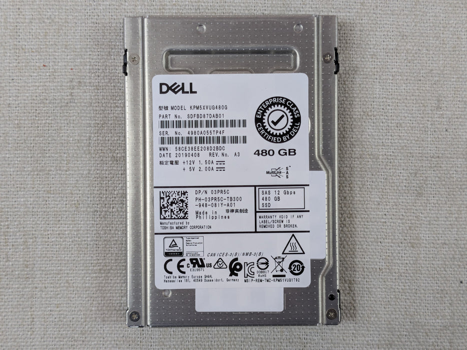 Dell 3PR5C 480GB 12Gb/s 2.5" SAS Mix Use SSD KPM5XVUG480G No Tray