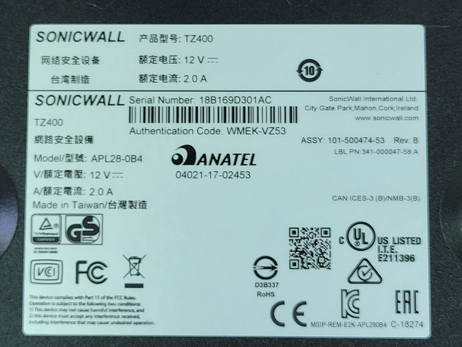 Sonicwall TZ400 Firewall Network Security Router with AC Adapter — ESX ...