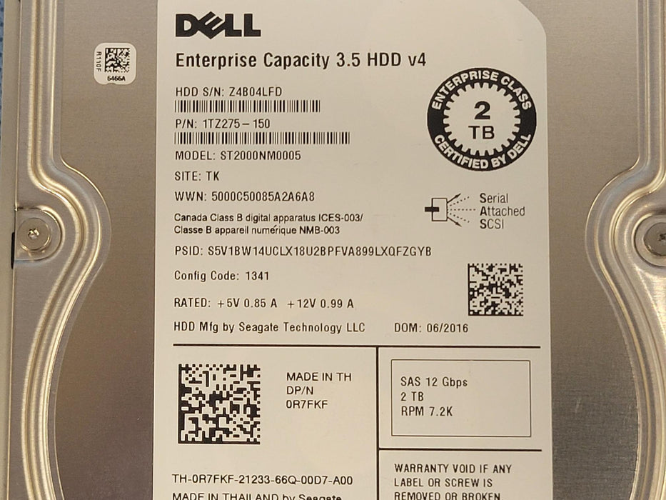 Dell R7FKF 2TB 7.2k 12Gb/s 2.5” SAS Hard Drive Seagate ST2000NM0005