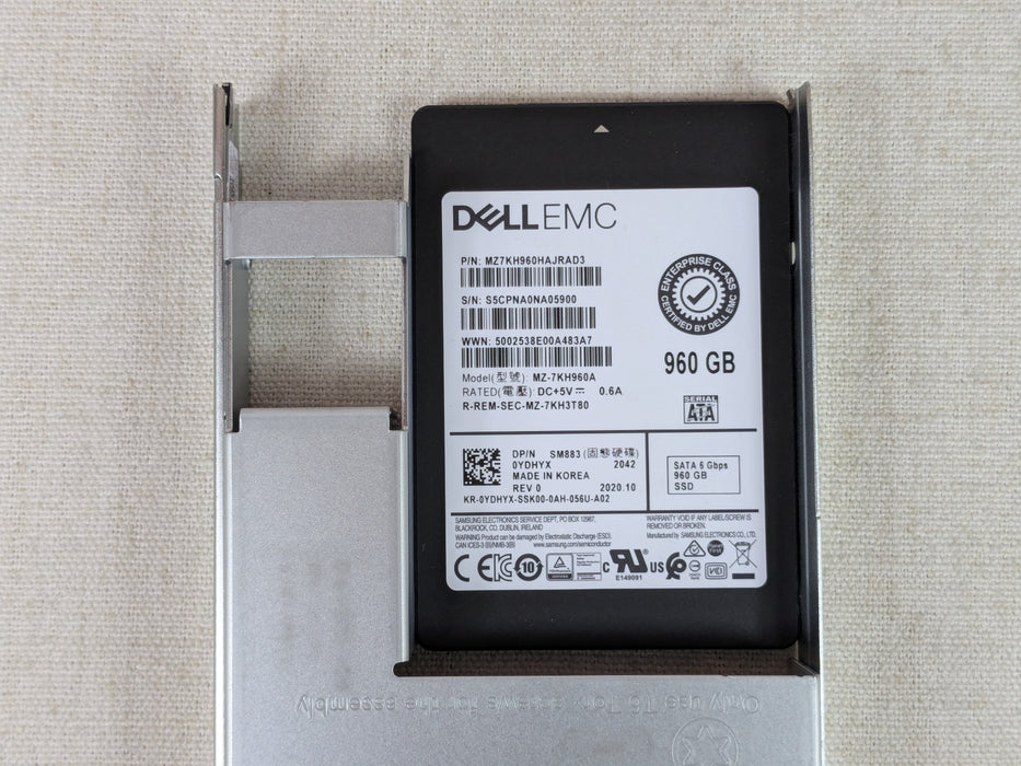 Dell YDHYX 960GB 6Gb/s 2.5” SATA Mix Use SSD MZ-7KH960A w/ 14G 2.5” to 3.5" Tray