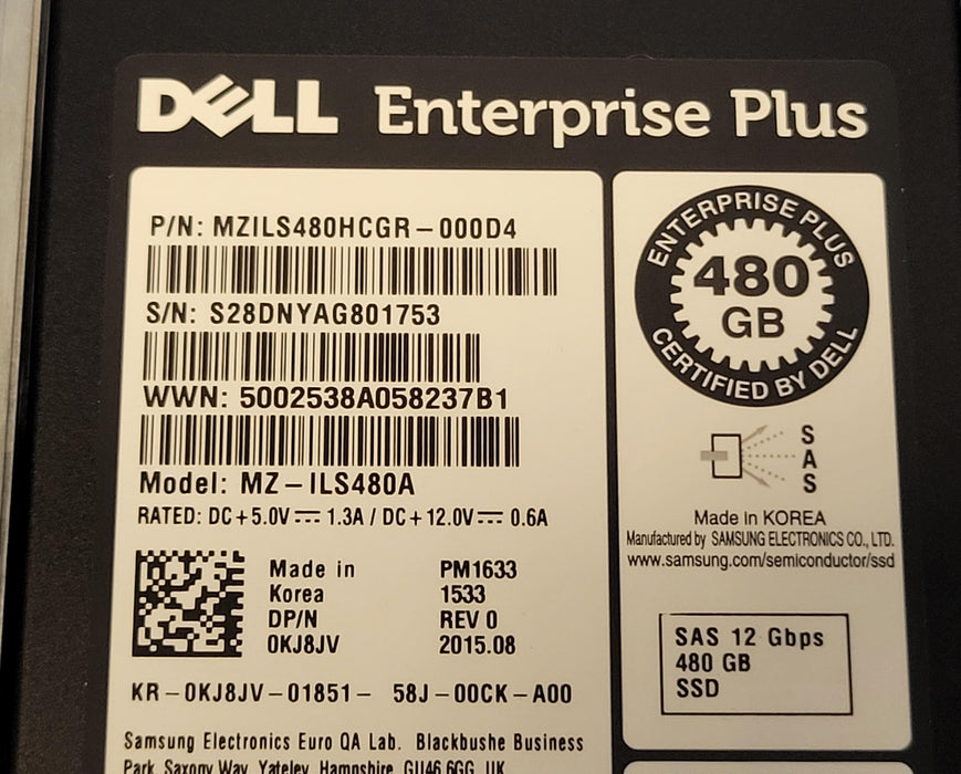 Dell Compellent KJ8JV 480GB 12Gb/s 2.5” SAS SSD Solid State Drive MZ-ILS480A