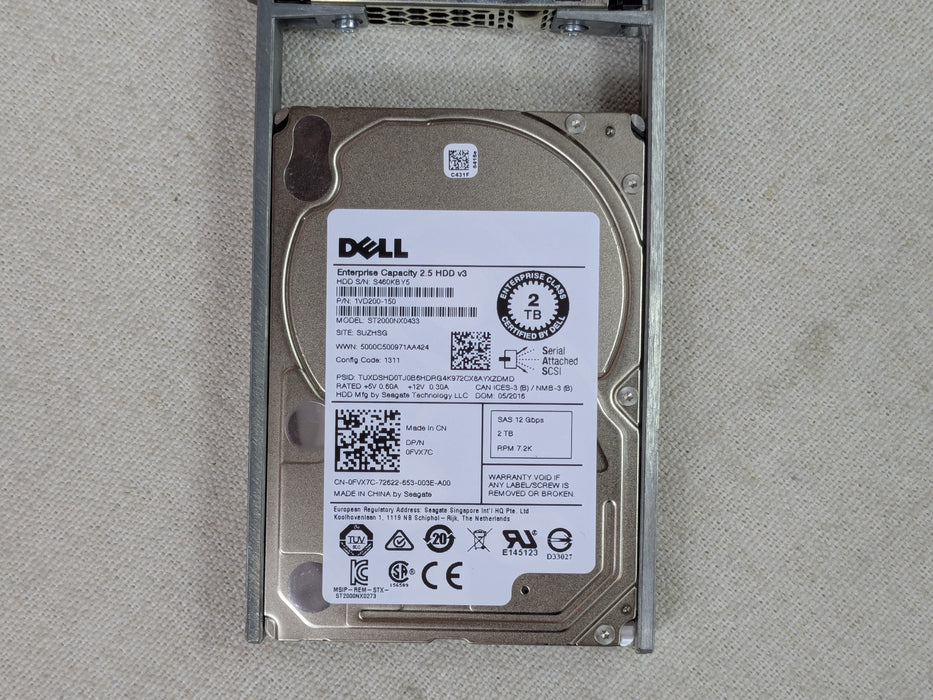 Dell FVX7C Seagate ST2000NX0433 2TB 7.2k 12Gb/s 2.5” SAS Hard Drive