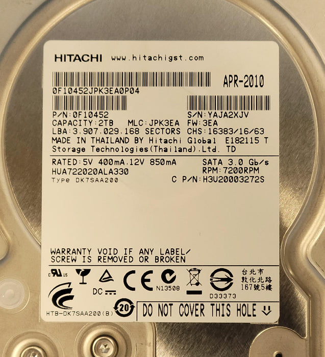 Hitachi 2TB 7.2K 3.0Gb/s 3.5" SATA HDD HUA722020ALA330/ 0F10452
