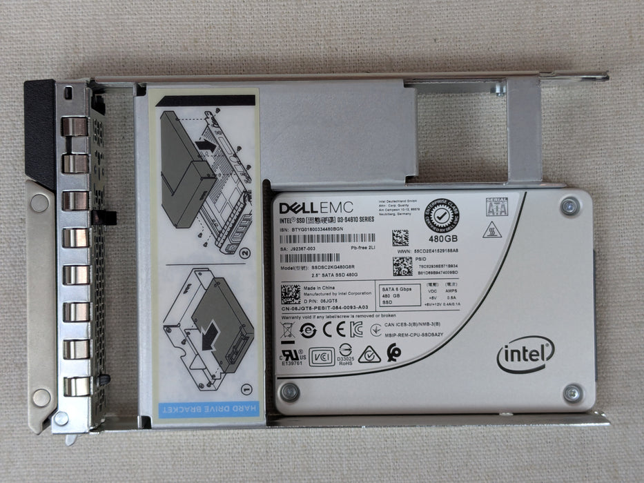 Dell 6JGT5 480GB 6Gb/s 2.5” Mix Use SSD SSDSC2KG480G8R w/ 3.5” 14G Tray