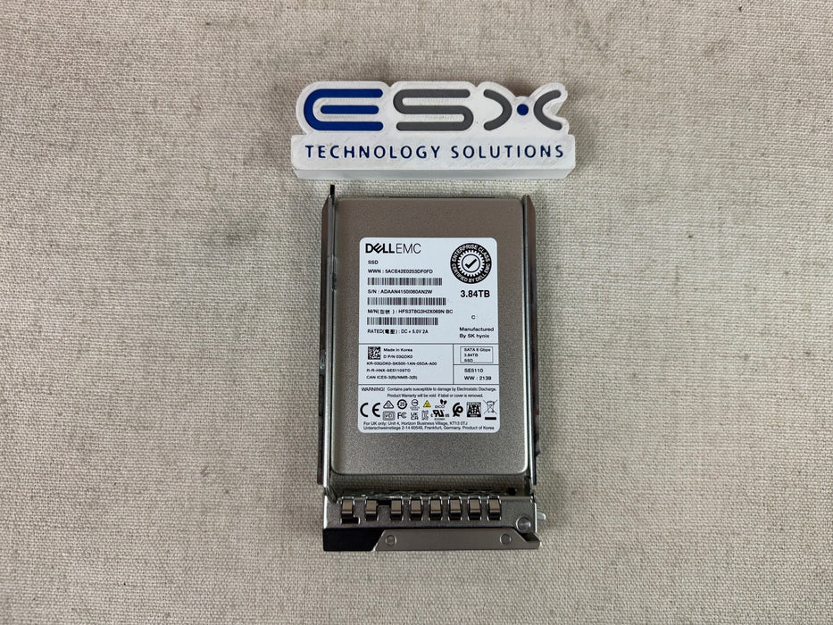 Dell 3GDK0 3.84TB 6Gb/s 2.5" SATA Read Intensive SSD HFS3T8G3H2X069N w/ 14G Tray