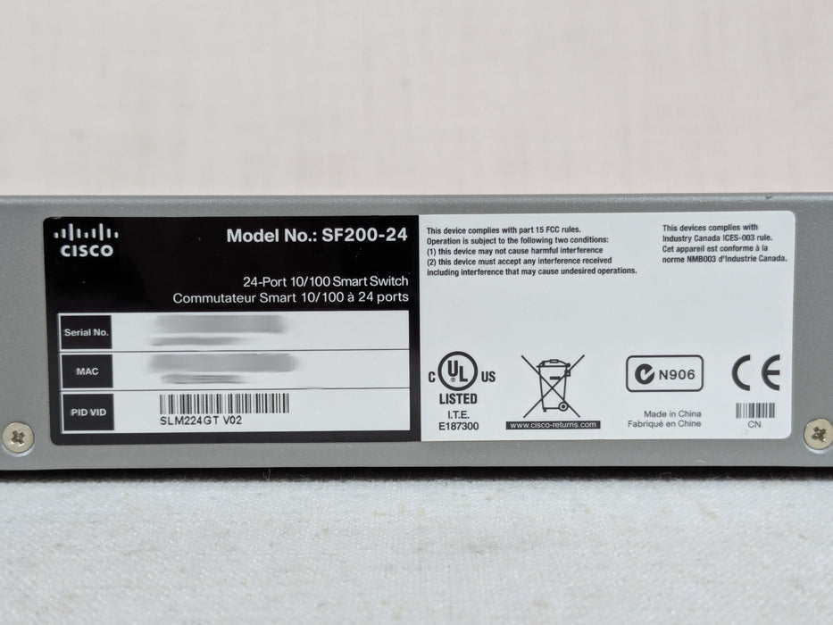 Cisco SLM224GT 24 Port 10/100 Ethernet Switch SF200-24