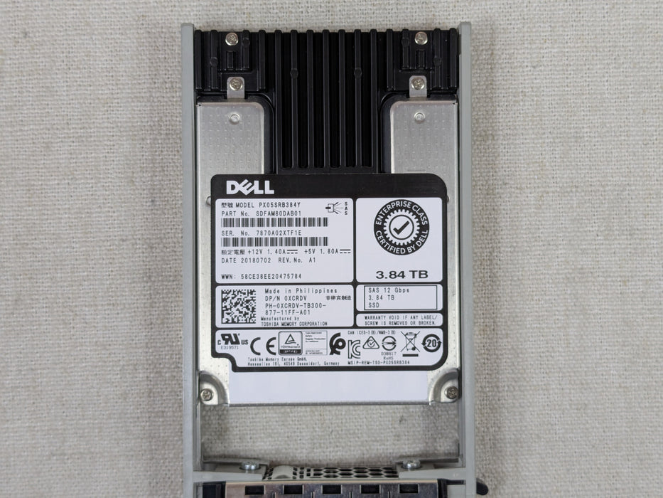 Dell XCRDV 3.84TB 12Gb/s 2.5" SAS Read Intensive SSD PX05SRB384Y w/ 13G Tray