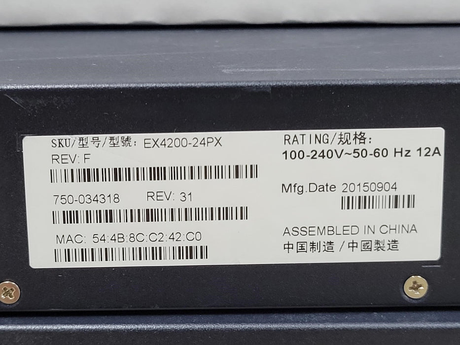 Juniper EX4200-24PX 24 Port PoE Gigabit Ethernet Switch EX-UM-4SFP No PSU