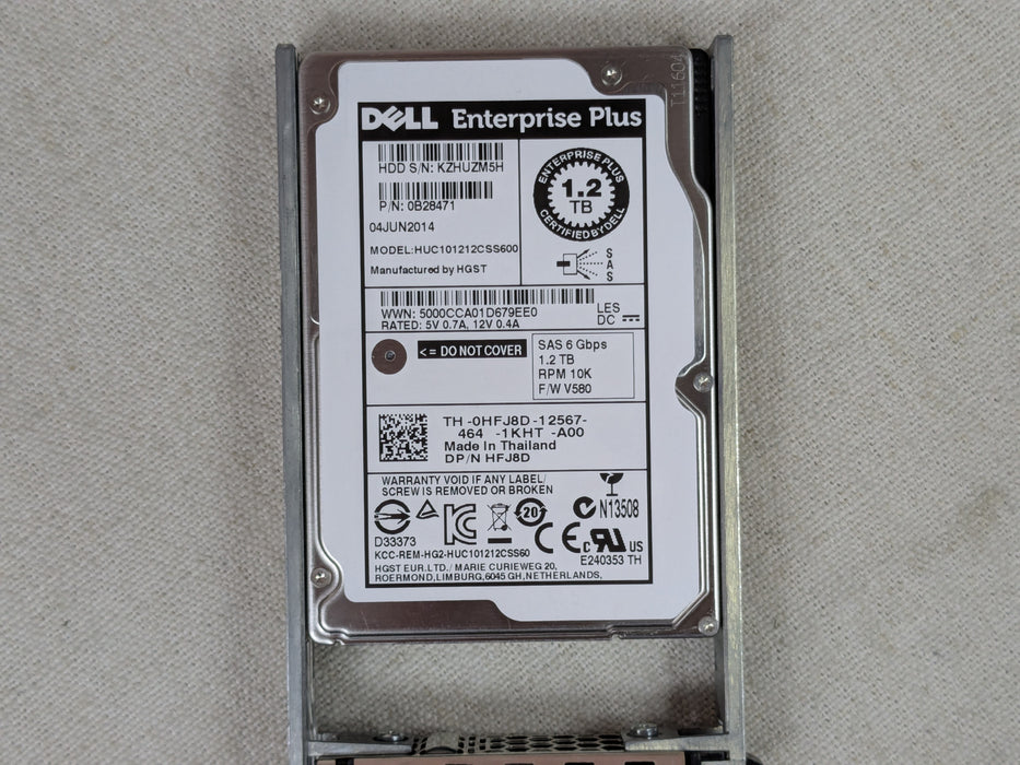 Dell EqualLogic 1.2TB 10K 6Gb/s 2.5" SAS Hard Drive HFJ8D / 0B28471 PS6100