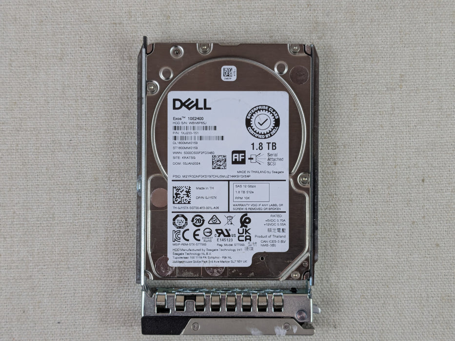 Dell JY57X 1.8TB 10k 12Gb/s 2.5” SAS Hard Drive ST1800MM0159 w/ 14G Tray