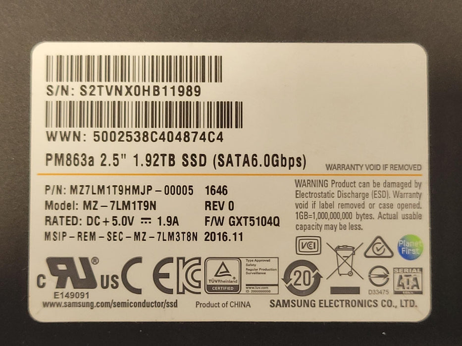 Nimble 1.92TB 6Gb/s 2.5" SATA SSD CS/AF/HF Q8F87A MZ-7LM1T9N