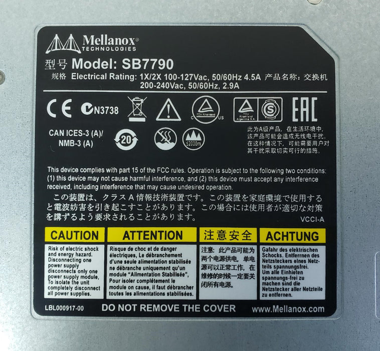 Mellanox MSB7790-ES2R 36 Port QSFP28 100Gb/s EDR Infiniband Switch